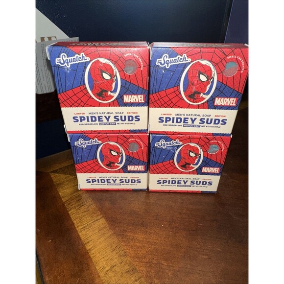 4 Pack: Dr. Squatch Marvel Bar Soap Spiderman Spidey Suds Med. Grit - Picture 1 of 3